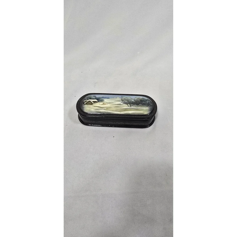 Vtg Russian Lacquer hard eyeglass case box hand painted‎ Fedoskino nature